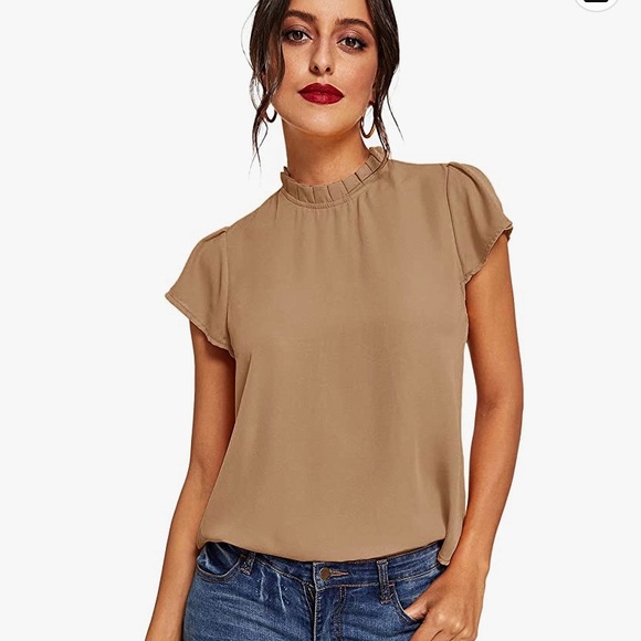 Romwe Women's Elegant Short Sleeve Mock Neck Workwear Blouse Top Shirts - Picture 1 of 3